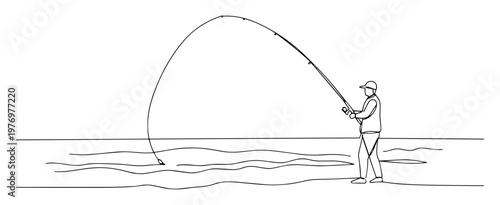 man casting fishing rod vector illustration