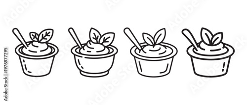Cute rabbits in flowerpots with spoons vector illustration.