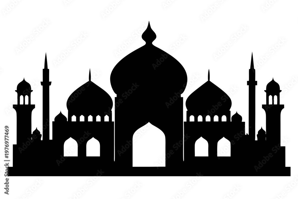 Fototapeta premium Mosque black icon, Mosque silhouette art 