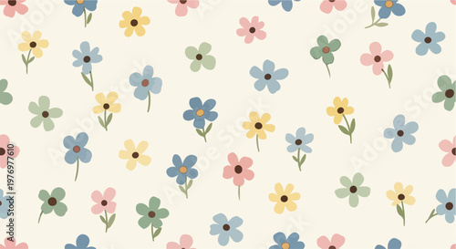Calm and soothing flower pattern with minimal details and soft natural palette