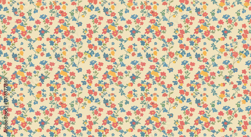 Gentle pastel flower pattern with small blossoms and balanced repeating composition