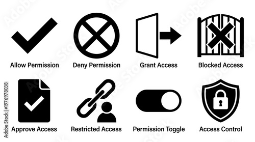Access Control Icons Set – Allow, Deny, Grant, Block, Approve, Restrict, Toggle, Shield