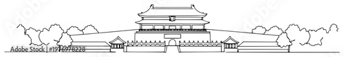 forbidden city palace complex in beijing line art