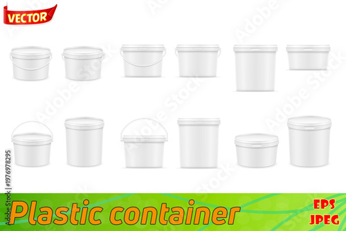 white plastic bucket set icons vector illustration