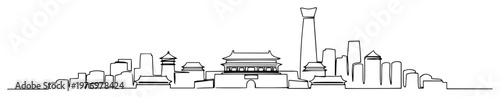 beijing china city skyline with temple of heaven continuous one line drawing