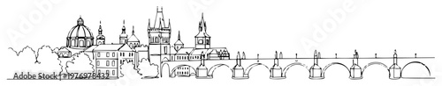 prague czech republic city skyline with charles bridge continuous one line drawing