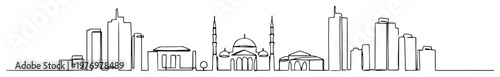 kuala lumpur skyline with petronas towers and national mosque monoline outline vector