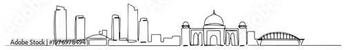 india skyline with taj mahal and modern highrise buildings monoline outline vector
