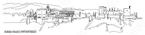 alhambra palace landscape in granada spain historical vector illustration