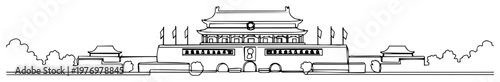 tiananmen gate beijing china line illustration for engraving or laser cutting