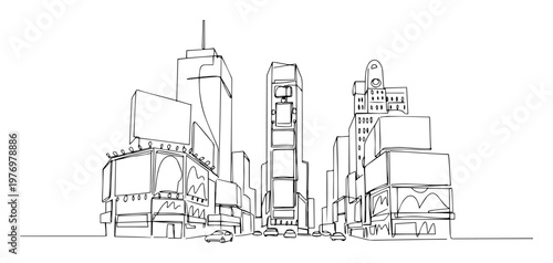 times square new york city skyline line drawing vector