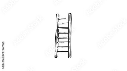 Hand drawn wooden ladder doodle. Simple vertical access structure. Ideal for construction, safety, or upward journey concepts.