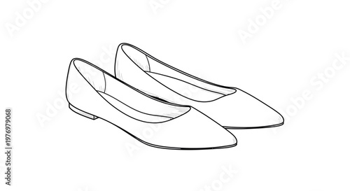 Elegant line drawing of two womens ballet flats with pointed toes, perfect for fashion design concepts, product showcases, or style guides.