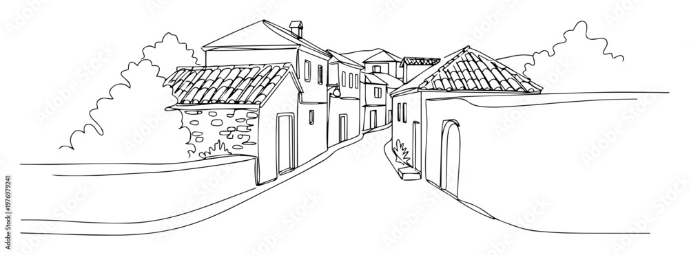 Naklejka premium mediterranean old town street continuous one line drawing vector