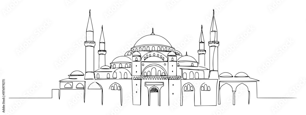 Obraz premium istanbul turkey mosque continuous one line drawing vector