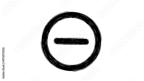 Textured hand drawn minus sign in a circle symbolizes negation, deletion, or prohibition, ideal for warnings, user interfaces, and educational materials.