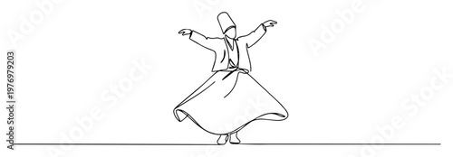 whirling dervish sufi dancer continuous one line drawing vector