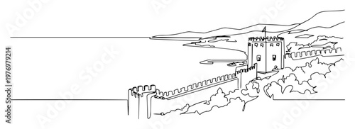 Принти на полотні alanya castle and harbor turkey continuous one line drawing vector