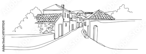 mediterranean old town street continuous one line drawing vector