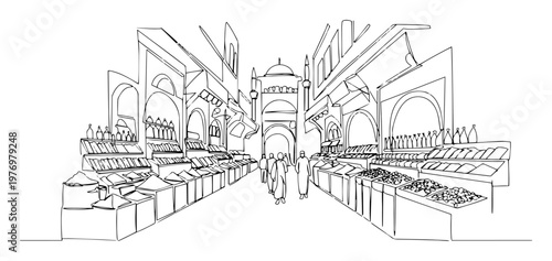grand bazaar market in istanbul turkey continuous one line drawing