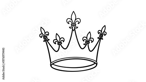 Simple black outline crown adorned with classic fleur de lis symbols, ideal as a regal emblem, logo, or elegant graphic design element for various projects.