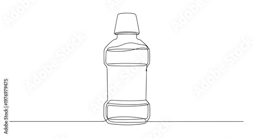 Single line art drawing of a mouthwash bottle, perfect for dental care products, oral hygiene promotions, and modern health related branding.