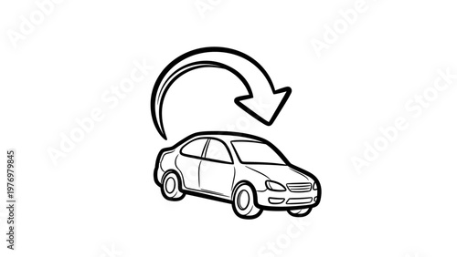 Hand drawn style icon showing a car and an arrow, representing vehicle return, exchange, or service concepts for auto businesses.