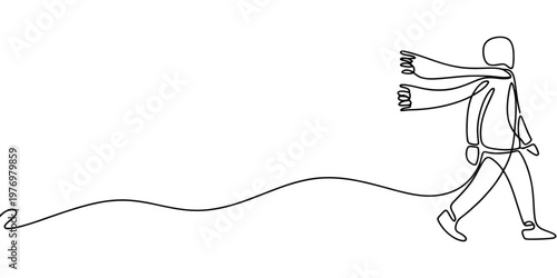 Single line drawing of a figure walking, capturing motion and simplicity with a fluid, continuous stroke, ideal for modern graphic applications.