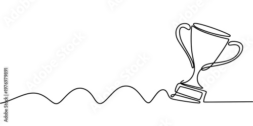 Simple continuous line drawing of a trophy cup, representing achievement, success, and victory, ideal for motivational content, awards, or sports themes.