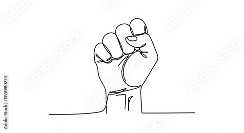 Single continuous line drawing depicts a raised clenched fist, embodying power, resistance, and unity, ideal for protest movements and social justice themes.