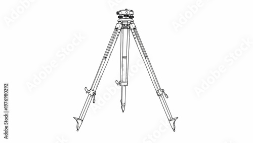 An antique surveying tripod with a leveling device, captured in a detailed technical drawing style for historical, scientific, or engineering publications.