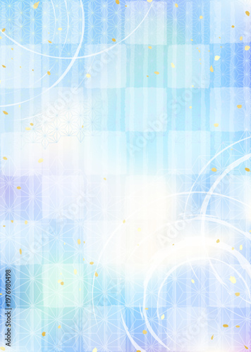 涼しげな水面の波紋と映り込む光　和風伝統模様背景イラスト