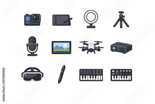 Microphone generation photo pen image drawing digital simple icon projector vector tripod