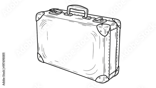 Detailed handdrawn outline of a vintage suitcase, featuring sturdy handle and reinforced corners, perfect for travel, journey, or oldfashioned luggage concepts.