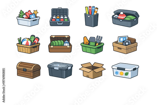Icon equipment vector wrapping box trunk storage gear simple bin image moving
