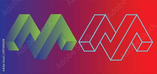 Abstract Geometric M Letter Logo with outlines