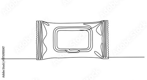 Continuous line drawing of a wet wipes package, ideal for hygiene product concepts, baby care, or simple graphic design elements.