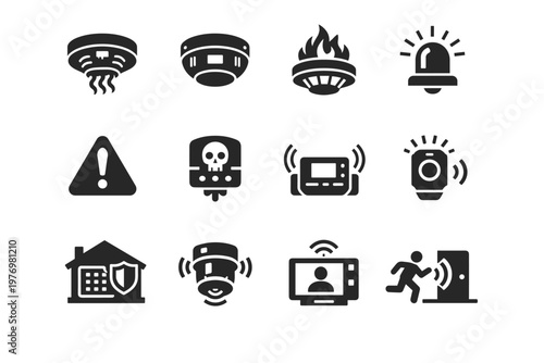 Vector image simple monitor detector sensor fire heat emergency indoor generation icon