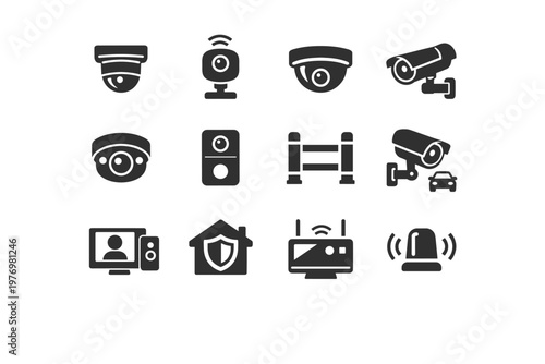 Vector detector device icon perimeter camera night home sensor surveillance generation image