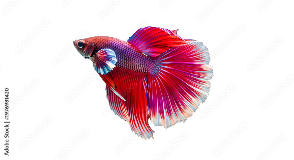 Fototapeta premium Male betta fish with red and pink fins as isolated element