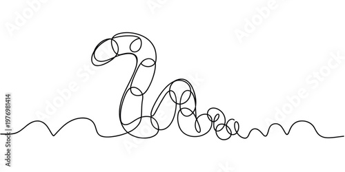 A continuous single line drawing of a mysterious lake monster rising from waves, symbolizing ancient legends and folklore.