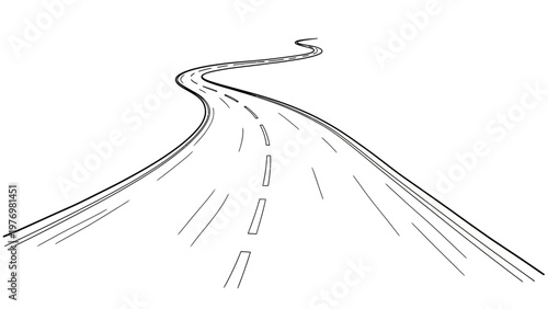 Simple line drawing of a curving road receding into the distance, ideal for conveying journey, travel, direction, progress, or navigation concepts.