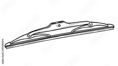 Monochrome outline drawing of a car windshield wiper blade, ideal for automotive repair manuals, spare parts catalogs, vehicle servicing guides, and other related informational materials.