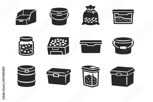 Simple dry generation flour airtight image bin storage box vector bucket refill