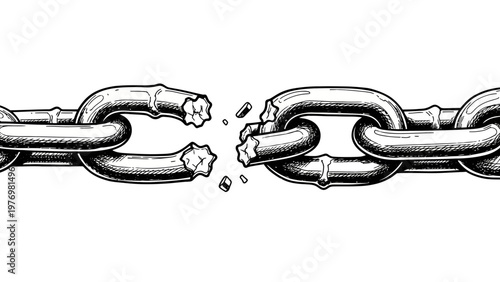 Strong metal chain with a broken link symbolizing liberation and overcoming challenges a versatile graphic for themes of independence.