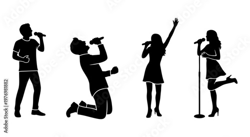 Singer silhouette collection, karaoke performers set, vocalists vector
