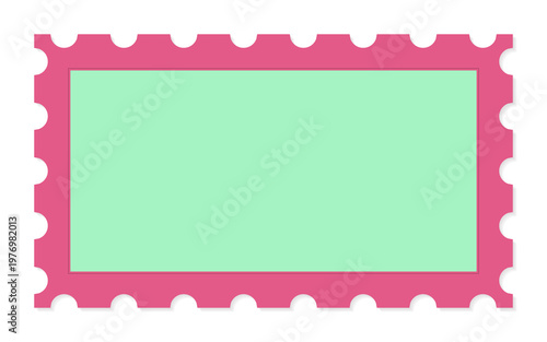Horizontal blank postage stamp template in pink and light green with transparent background