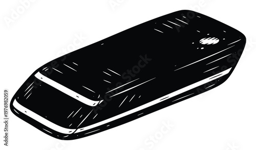 A bold monochrome graphic of a classic rectangular eraser showcasing a unique hand drawn black and white style perfect for education, office, or design related projects