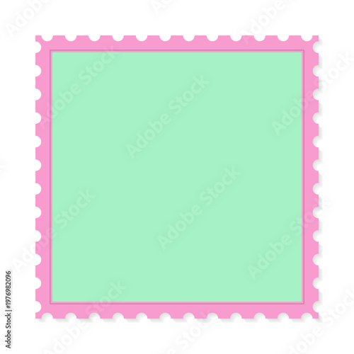 Square blank postage stamp border in pink and mint green with transparent background