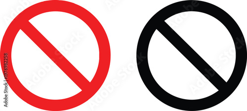 A red and a black circular prohibition symbol isolated on a clean white background for design Vector